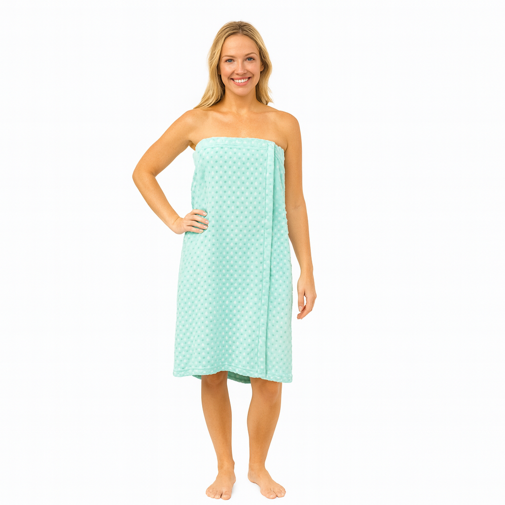 Spa Wrap with hook and loop Closure Minky Dot fabric in Tiffiany