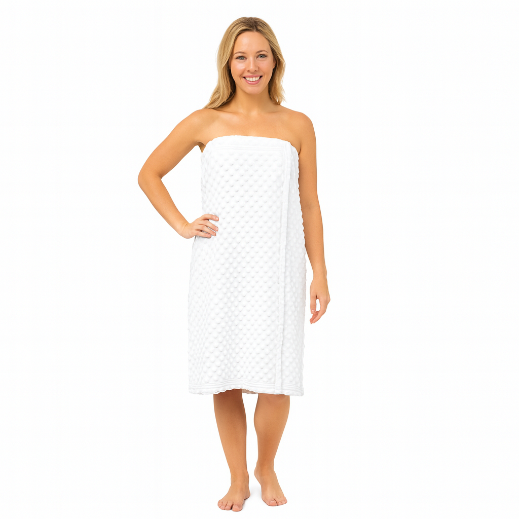 Spa Wrap with hook and loop Closure Minky Dot fabric in White