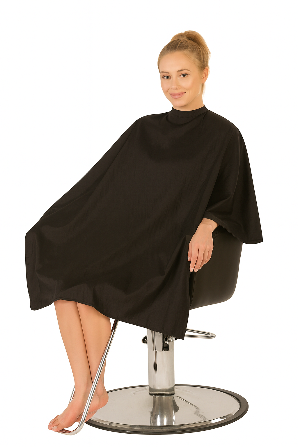 Salon Cape in Black Iridescent Silkarah Fabric