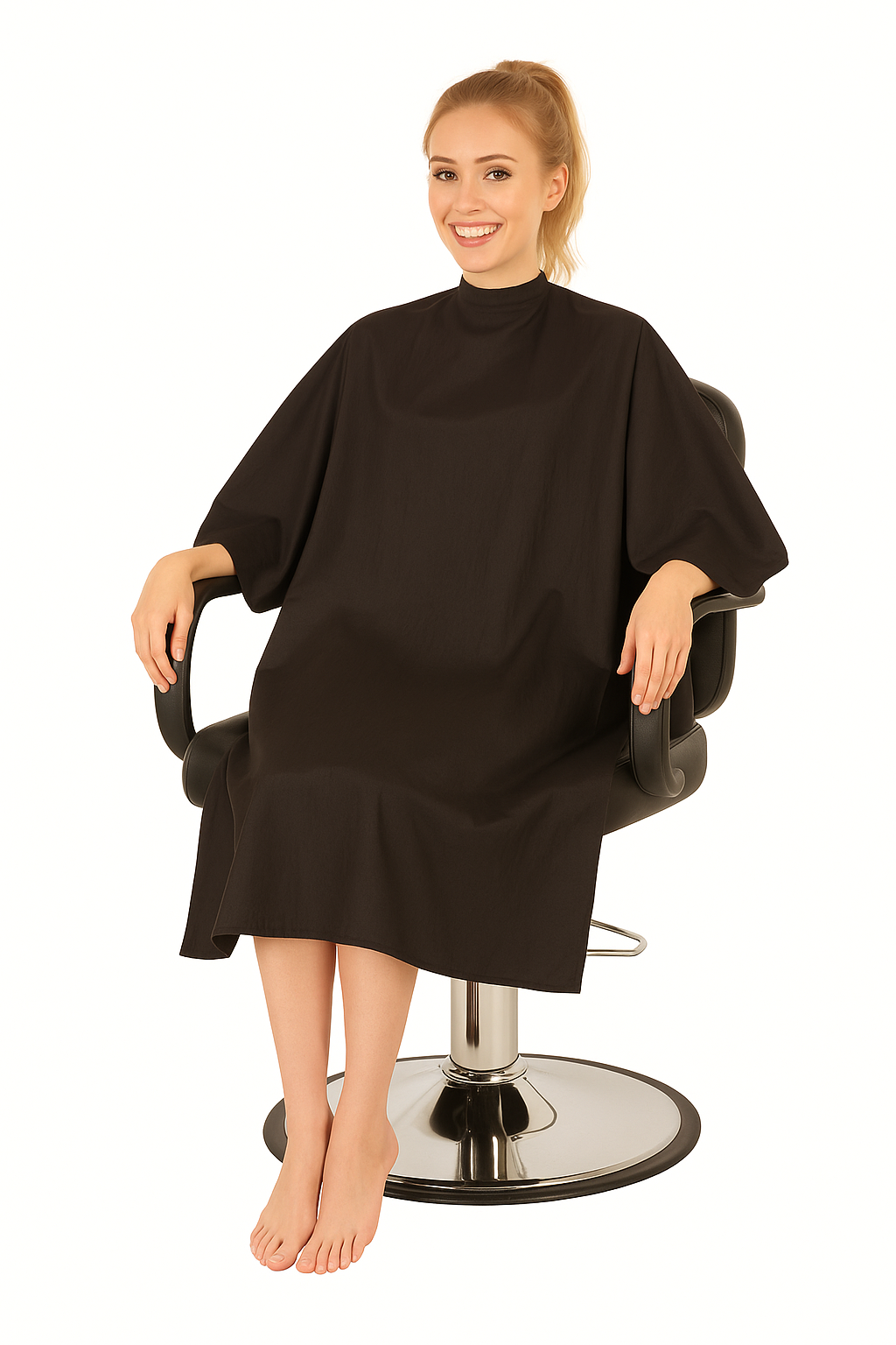 Salon Cape in Black Iridescent Silkarah Fabric