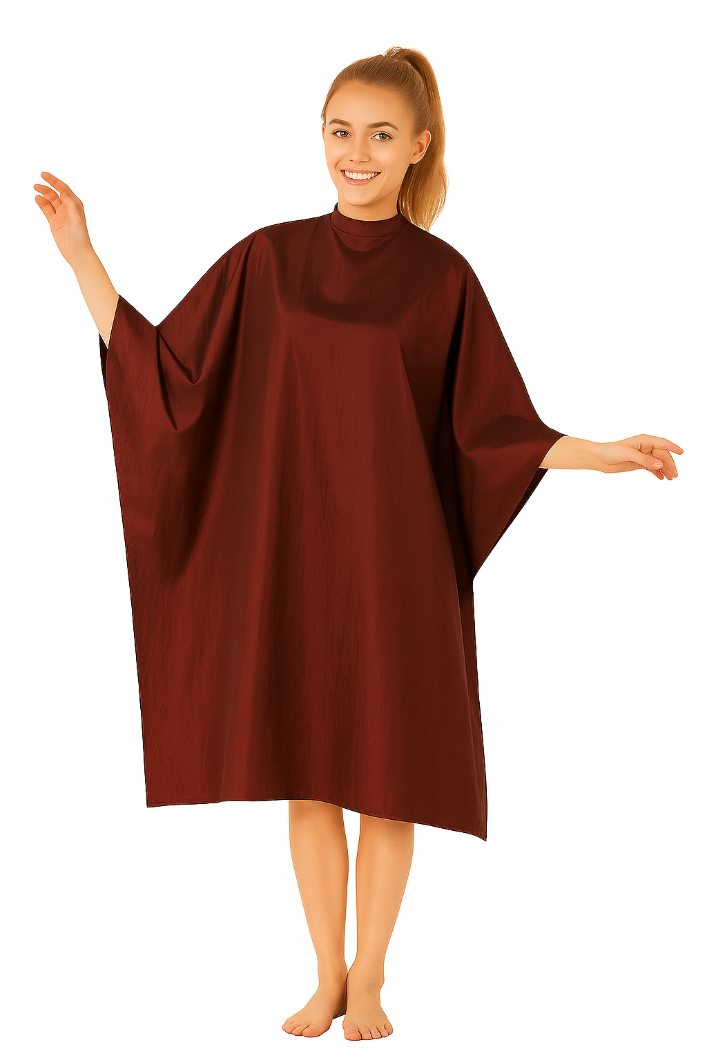 Salon Cape in Burgundy Iridescent Silkarah Fabric