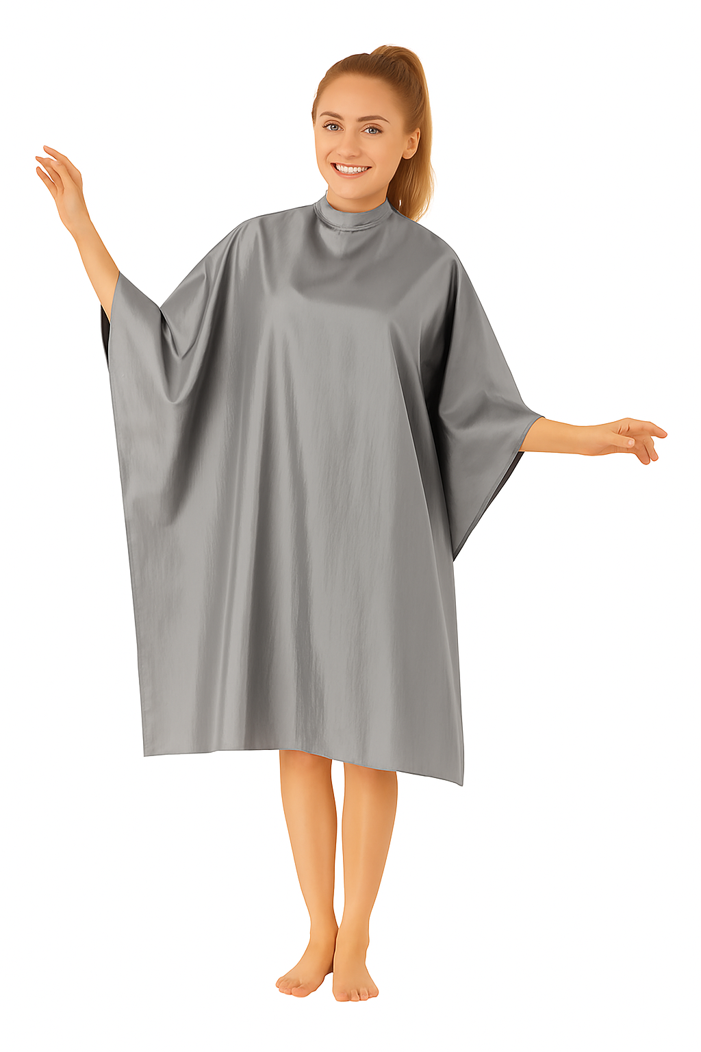 Salon Cape in Chrome Iridescent Silkarah Fabric