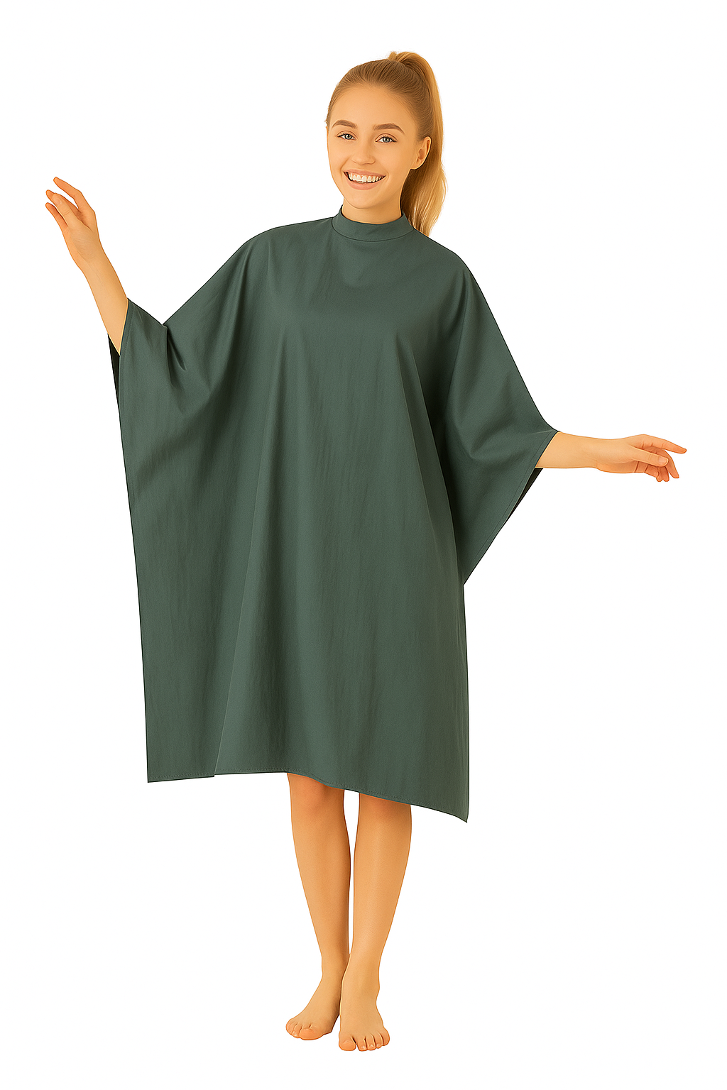 Salon Cape in Dark Green Iridescent Silkarah Fabric