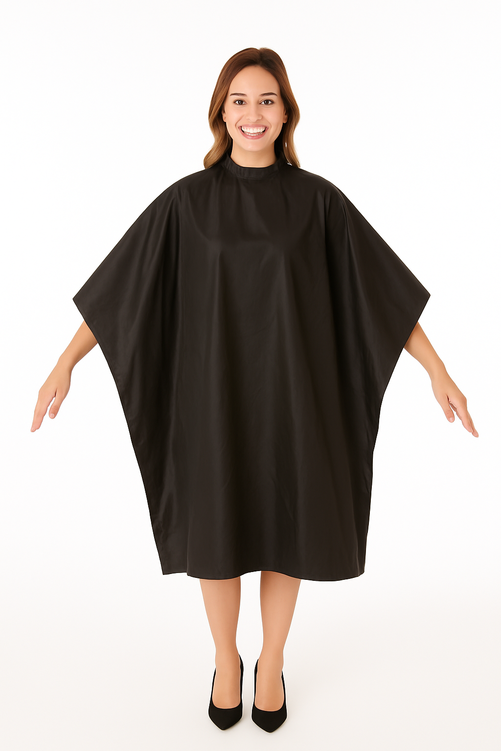 Capa de salón impermeable en negro mate hecha con tela de poliuretano