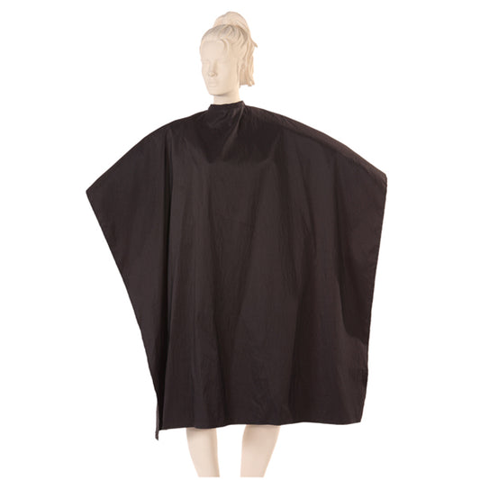 Multi-Purpose Salon Cape in Black Iridescent Silkara Fabric with Embroidered Logo