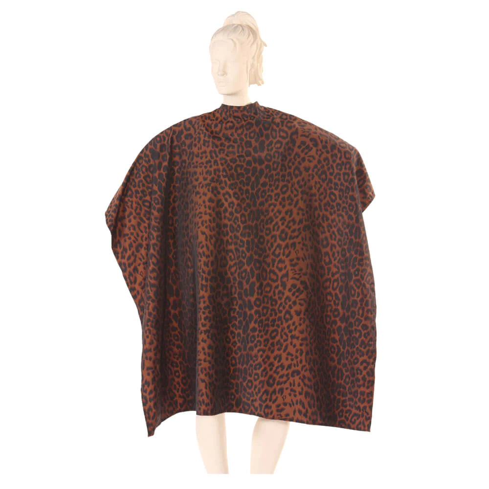 Multi-Purpose Salon Cape in Purple Silkara Iridescent Fabric - leopard
