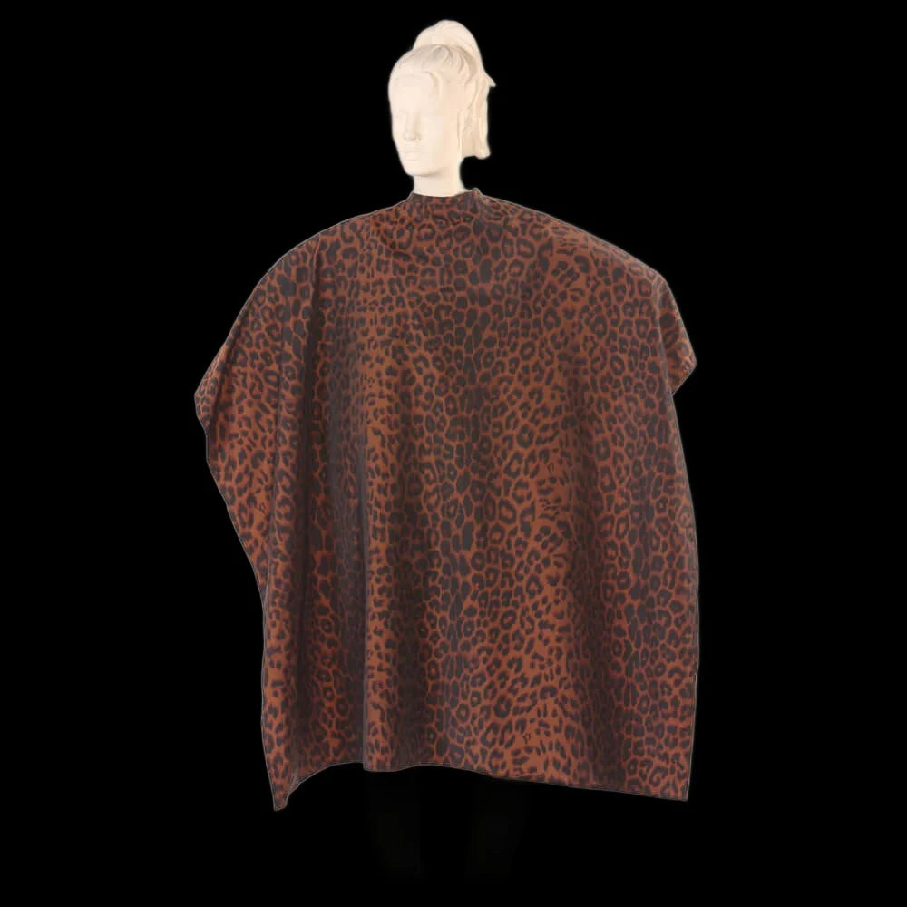 Multi-Purpose Salon Cape in White Silkara Fabric - Leopard 