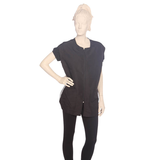 Sleeveless Vest with Nylon Zipper Silkara Iridescent Fabric in Black with Mesh Back