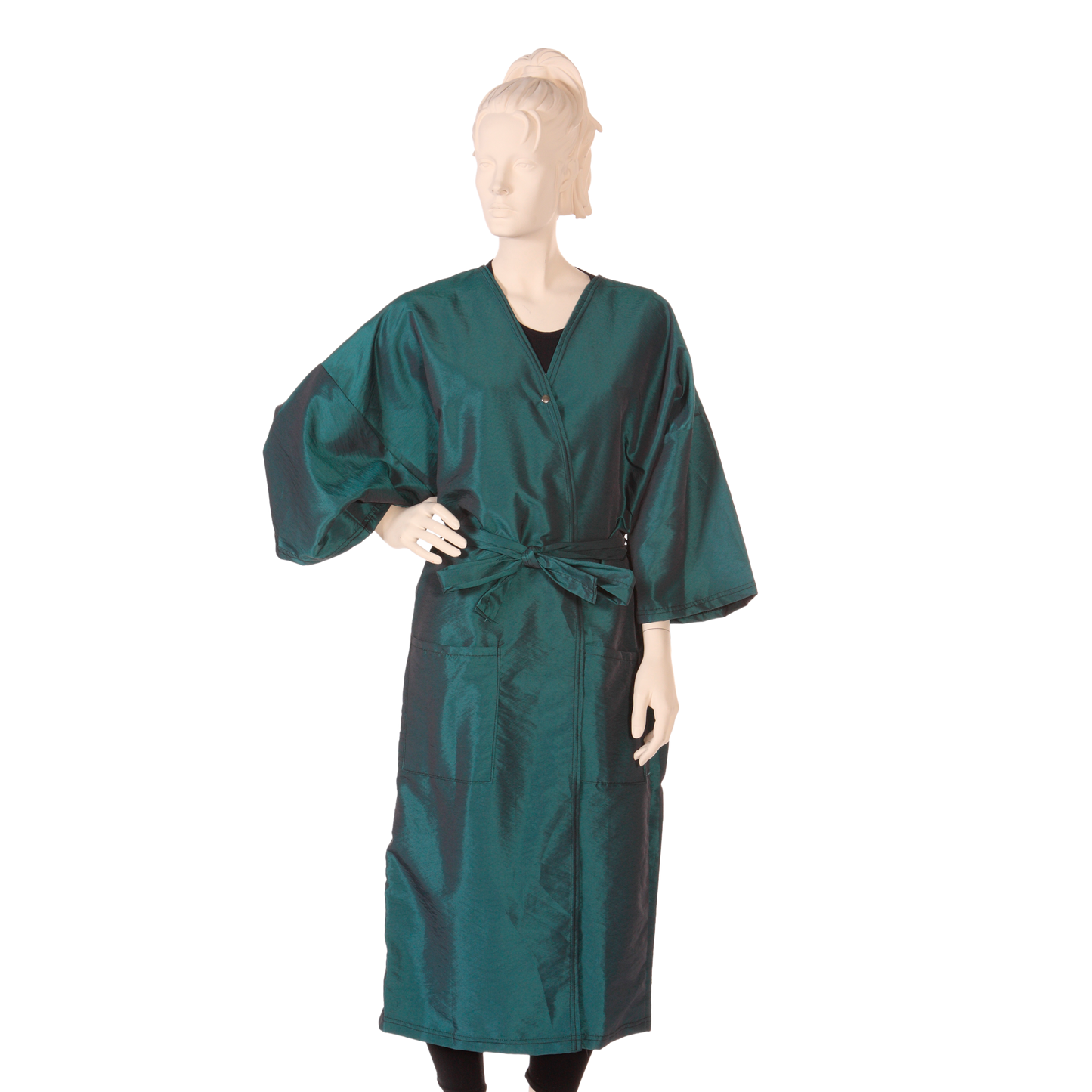Vestido de cliente Tela iridiscente Silkara en verde oscuro