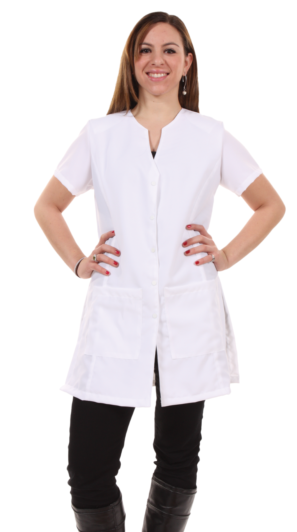 Stylist Salon Coat V-Neck Polyester in White