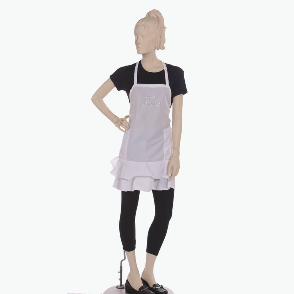 White Ruffle Apron with Rhinestone Spa Specialist