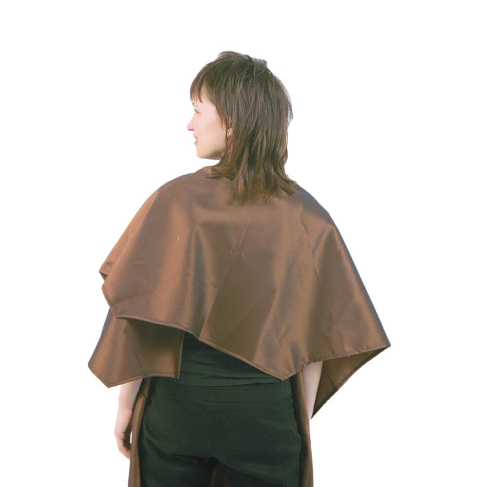 Black Sidewinder Collarless Cape In Silkarah Iridescent Fabric