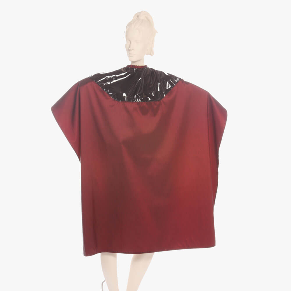 Waterproof Salon Cape with Black Polyurethane Waterproof Top and Black Silkara Iridescent Fabric Bottom