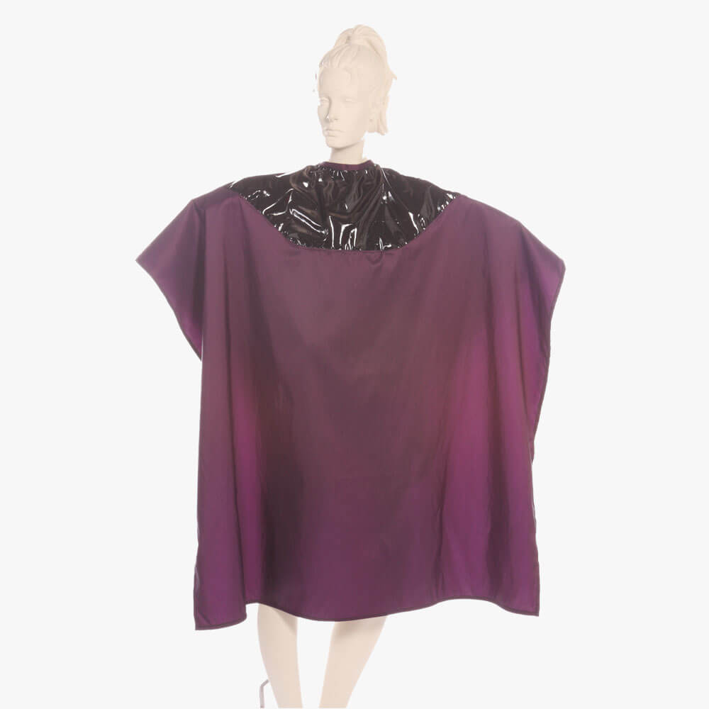 Waterproof Salon Cape with Black Polyurethane Waterproof Top and Black Silkara Iridescent Fabric Bottom