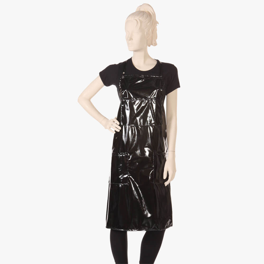 Multi-purpose Bib Apron in Waterproof Polyurethane Shiny  Black Fabric