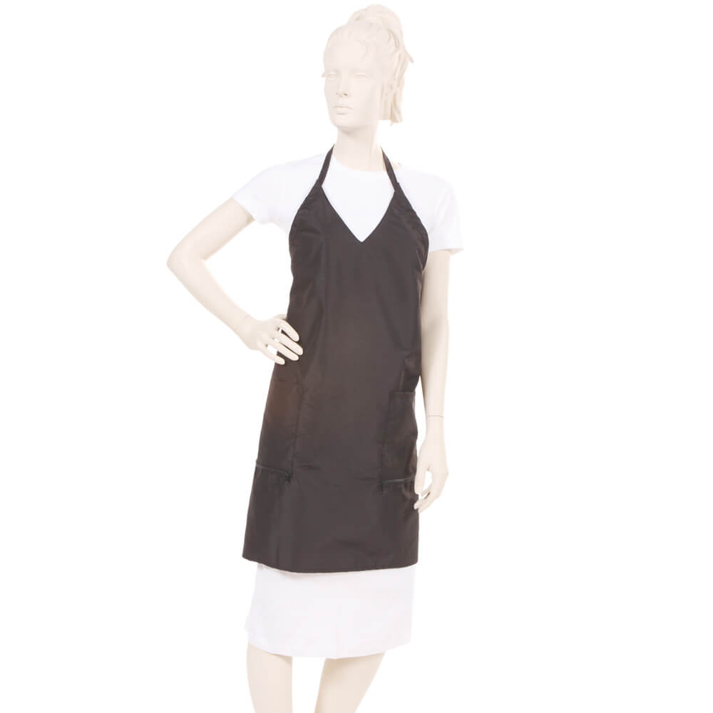 V-Neck Apron Silkara Iridescent Fabric in Black