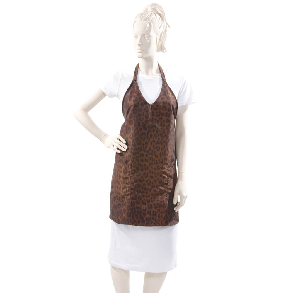 V-Neck Apron in Silkara Iridescent Fabric - Leopard Print