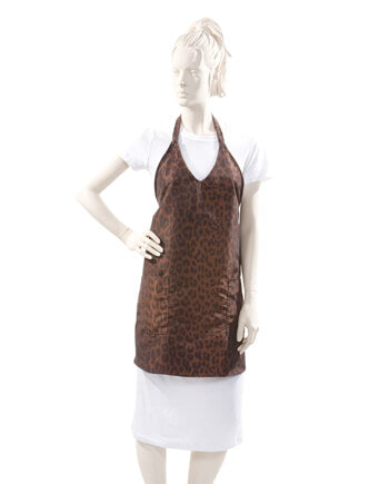 V-Neck Apron in Silkara Iridescent Fabric - Leopard Print