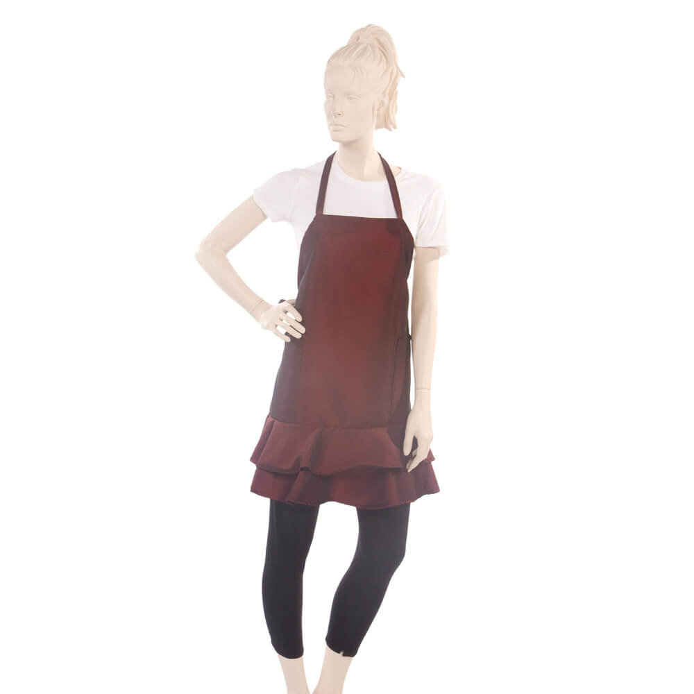 Ruffle Apron in Silkara Iridescent Fabric - Burgundy