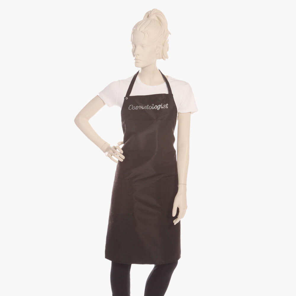 Black Bib Apron with Rhinestone Cosmetologist