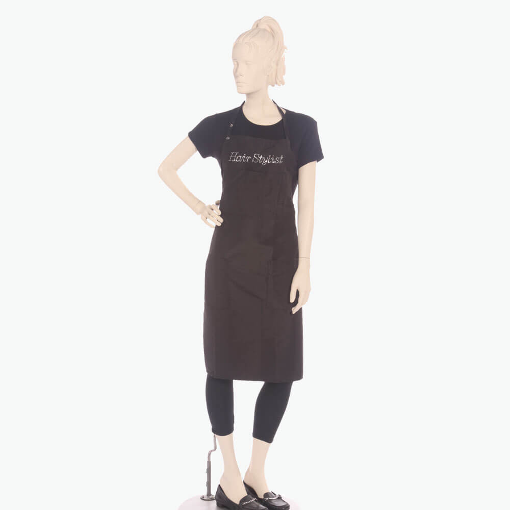 Black Bib Apron With Rhinestone Hair Styling Design