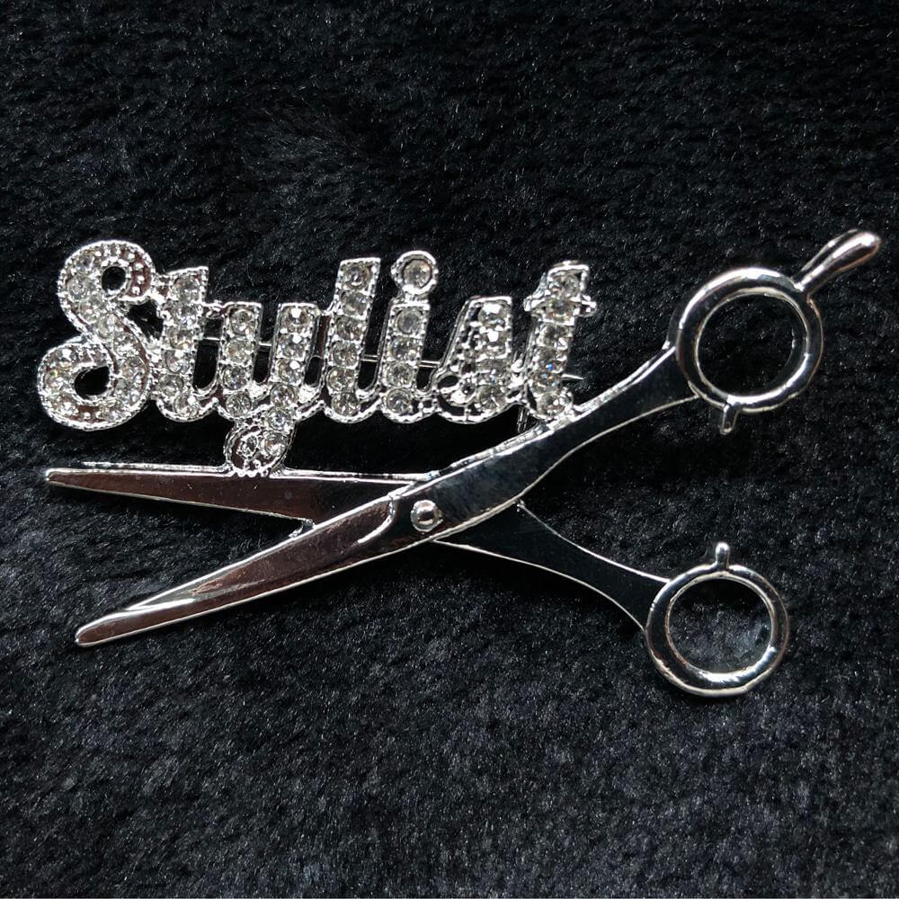 Rhinestone Pin - Stylist & Scissor Design