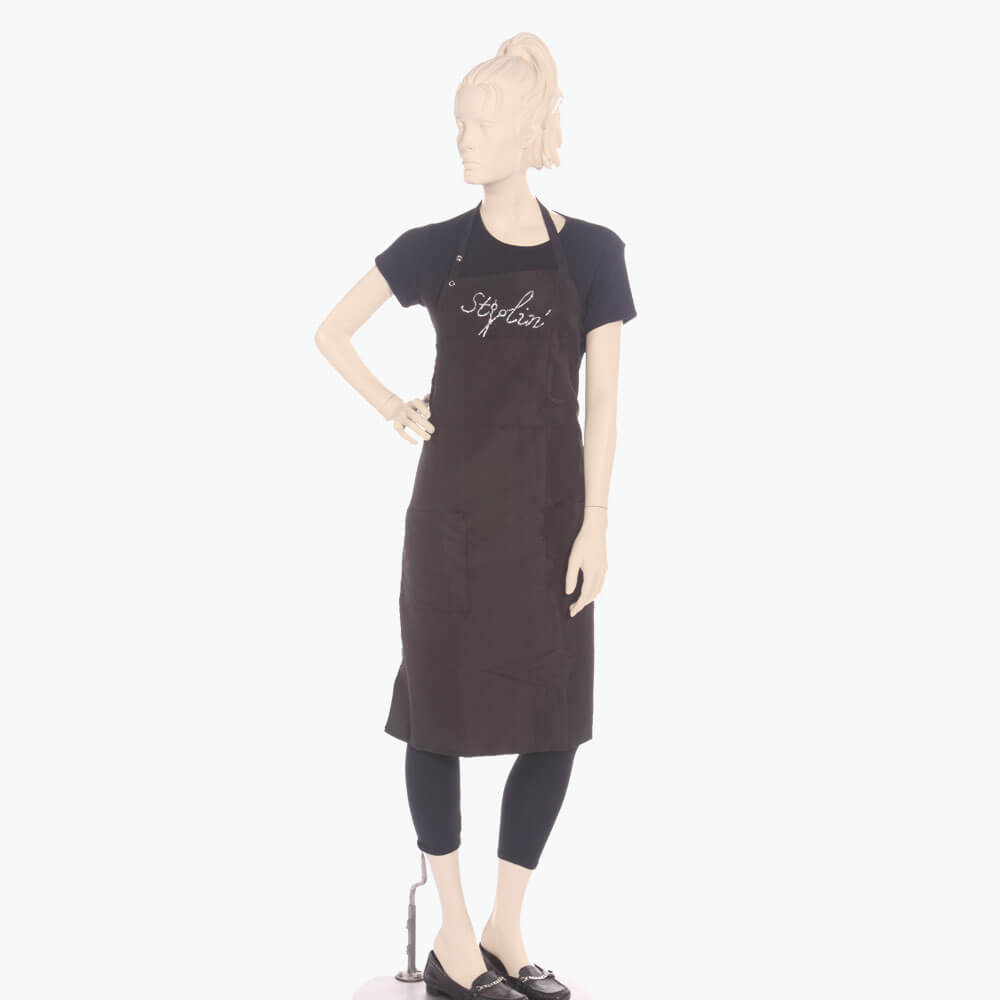 Black Bib Apron with Rhinestone Styling