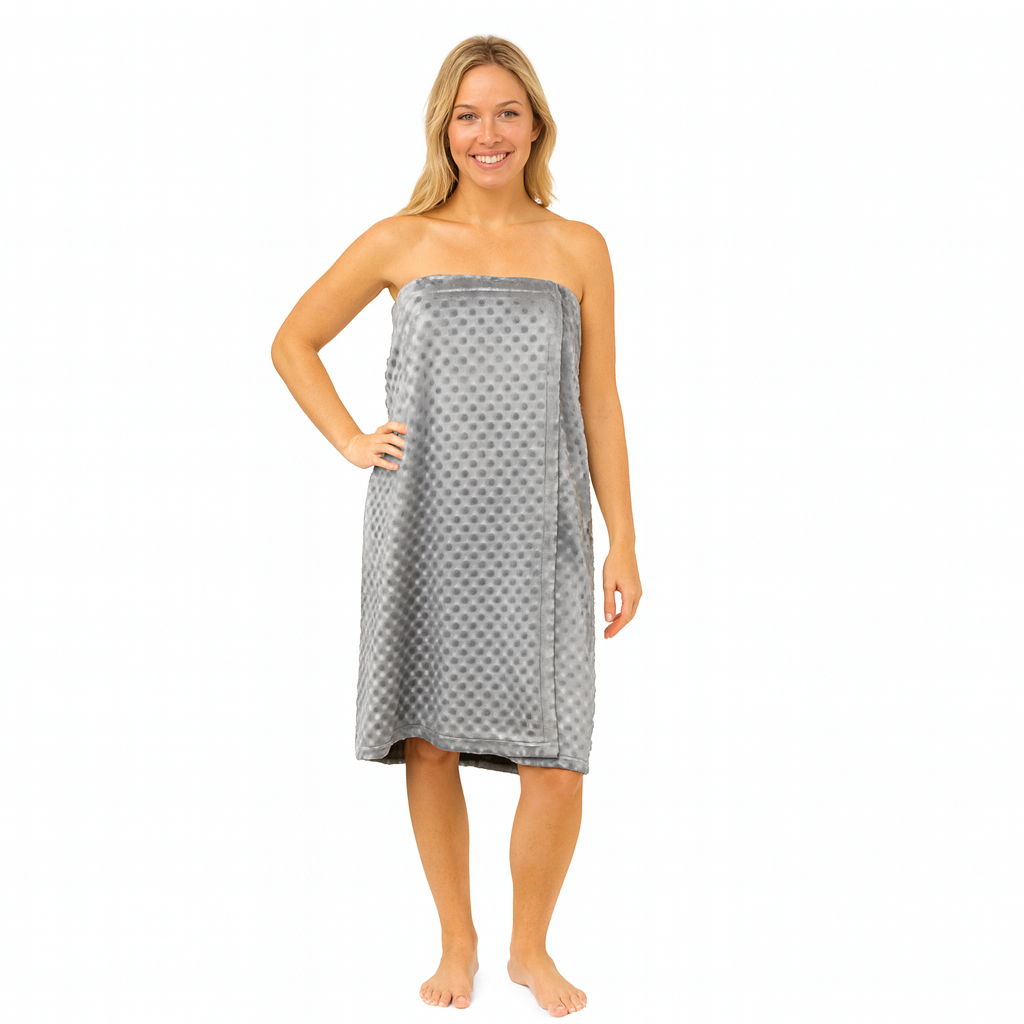 Spa Wrap with hook and loop Closure Minky Dot fabric in Grey