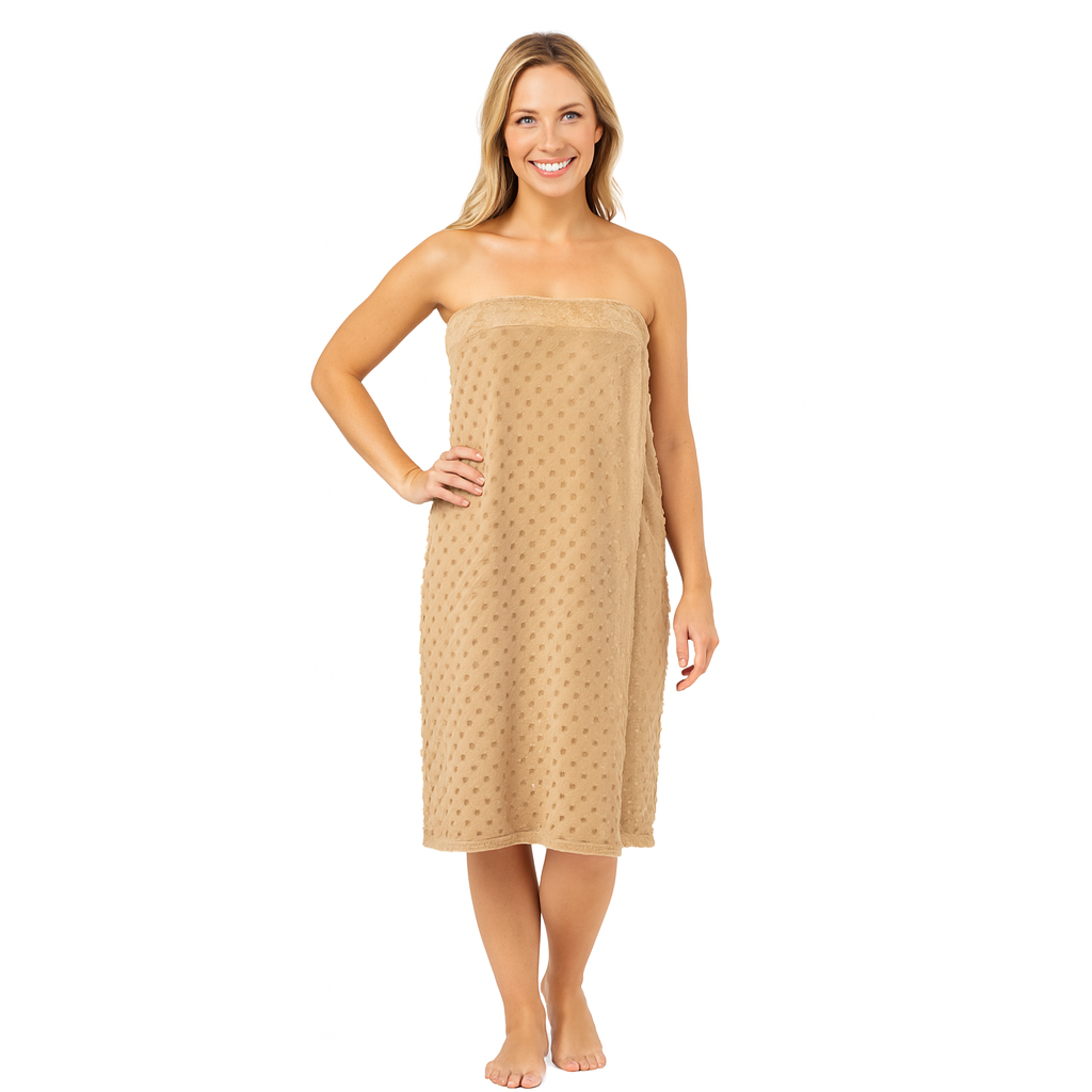 Spa Wrap with hook and loop Closure Minky Dot fabric in Light Brown