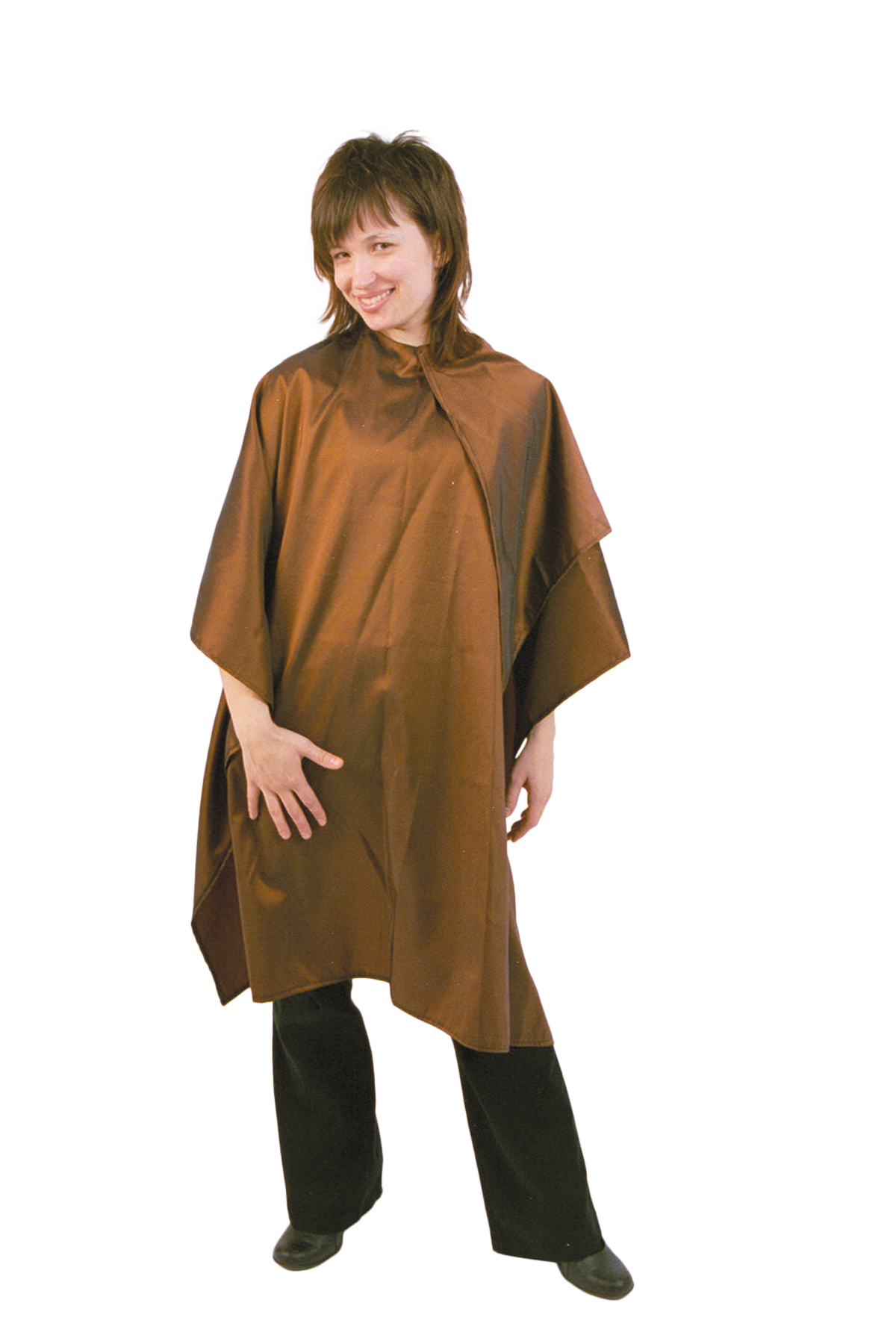 Brown Sidewinder Collarless Cape In Silkara Iridescent FabricBrown Sidewinder Collarless Cape In Silkara Iridescent Fabric