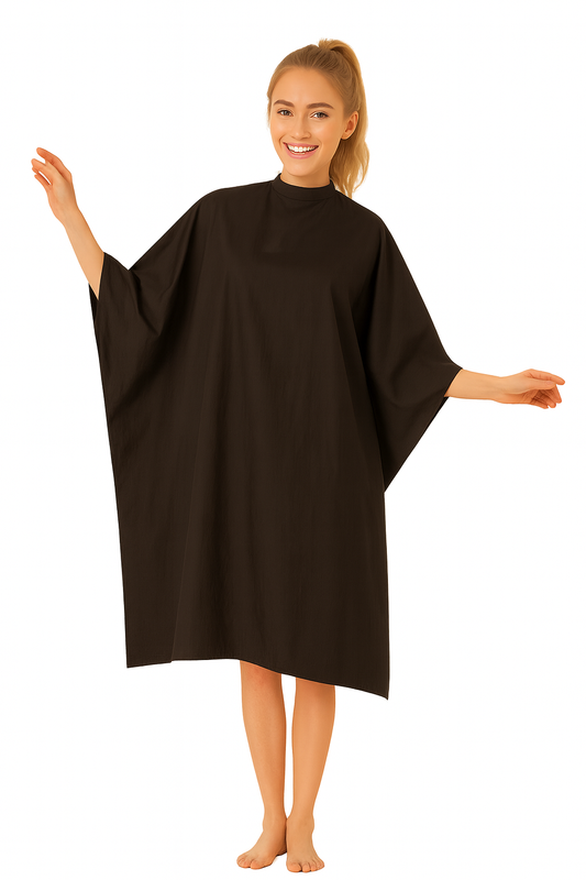 Salon Cape in Black Iridescent Silkarah Fabric