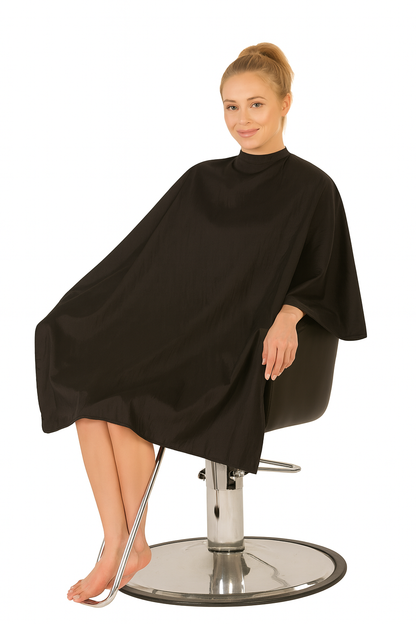 Salon Cape in Black Iridescent Silkarah Fabric
