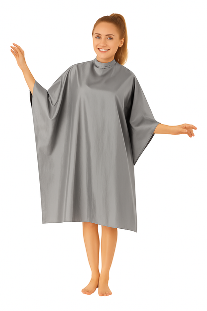 Salon Cape in Chrome Iridescent Silkarah Fabric