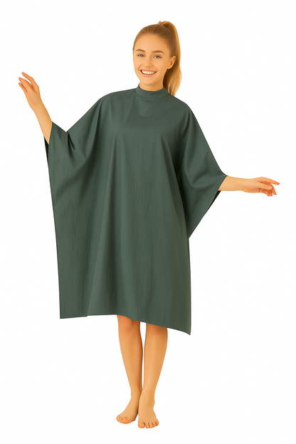 Salon Cape in Dark Green Iridescent Silkarah Fabric