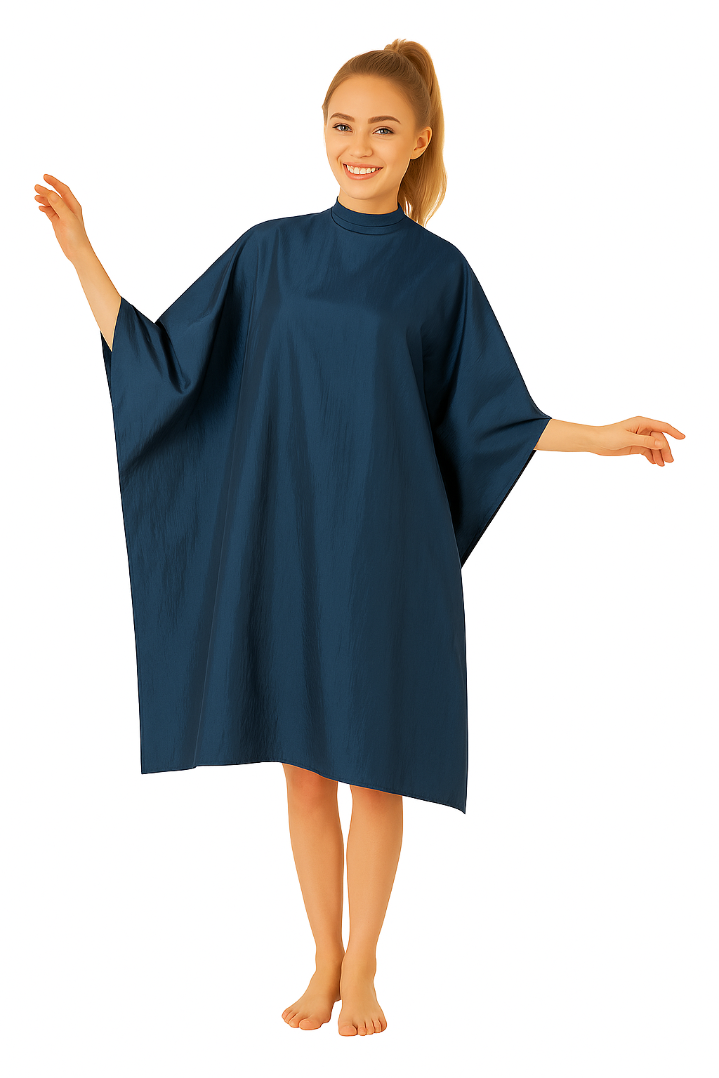 Salon Cape in Navy Iridescent Silkarah Fabric