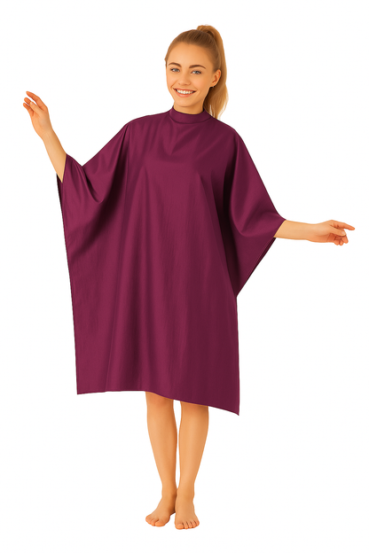 Salon Cape in Wineberry Iridescent Silkarah Fabric