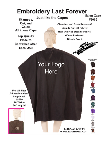 Multi-Purpose Salon Cape in Black Iridescent Silkara Fabric with Embroidered Logo
