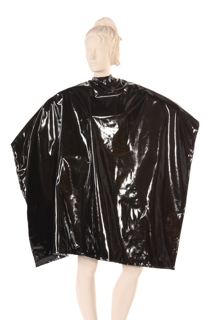 Waterproof Salon Cape In Shiny Black Made With Polyurethane Fabric