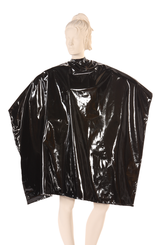 Waterproof Salon Cape In Shiny Black Made With Polyurethane Fabric