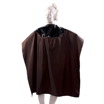 Capa de salón impermeable con parte superior impermeable de poliuretano negro y parte inferior de tela iridiscente Silkara marrón