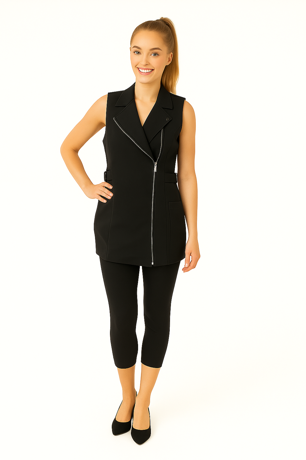 Moto Jacket – Sleeveless Zip-Front Stylist Uniform (Black) – Salonwear