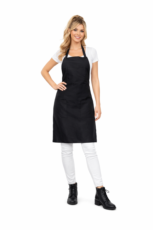 Salon Bib Apron in Black Iridescent Silkarah Fabric