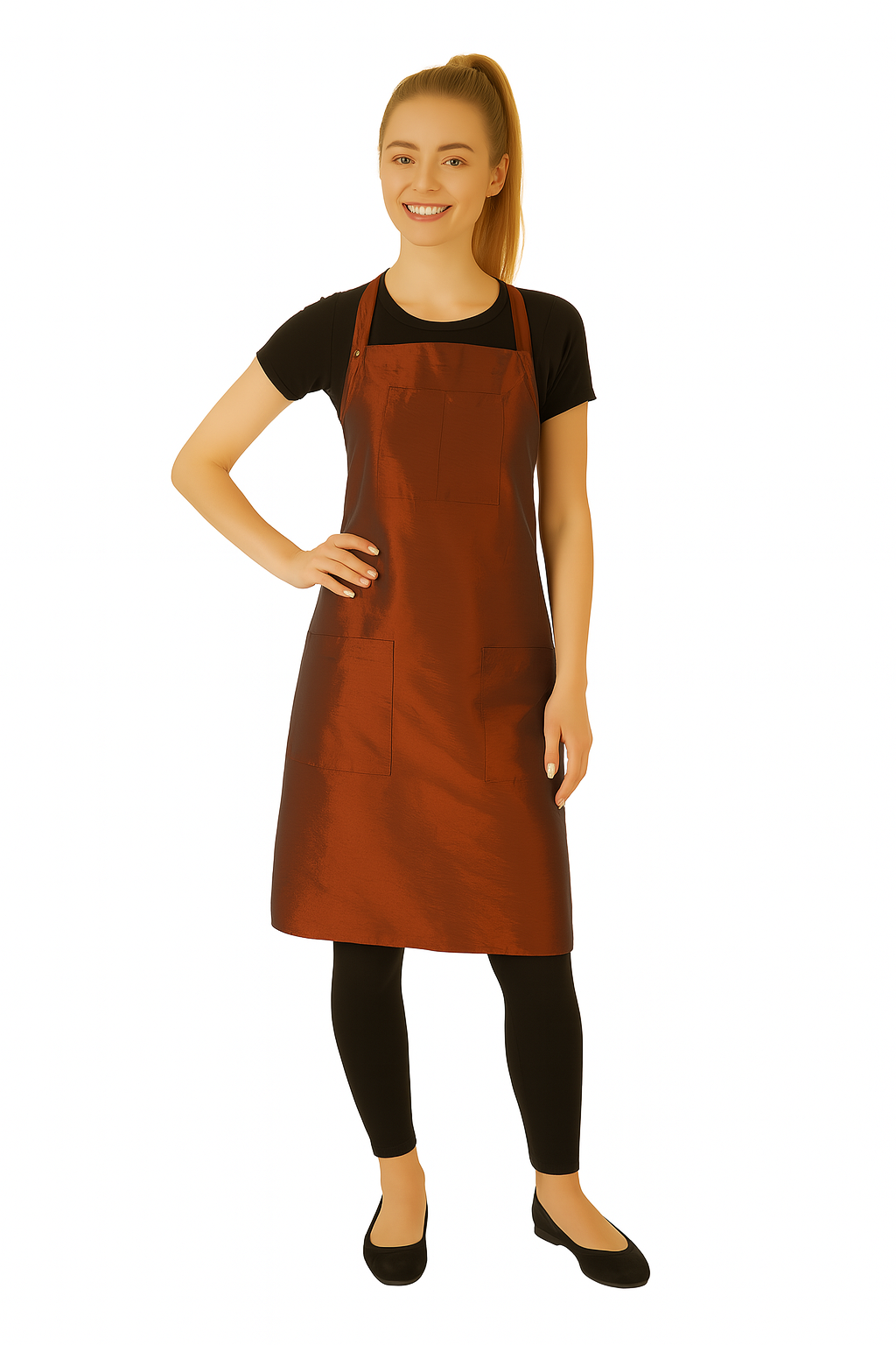 Salon Bib Apron in Bronze Iridescent Silkarah Fabric