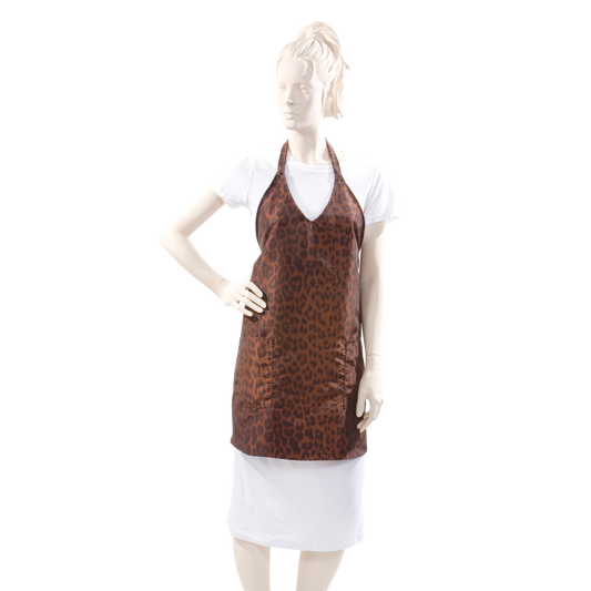 V-Neck Apron in Silkara Iridescent Fabric - Leopard Print