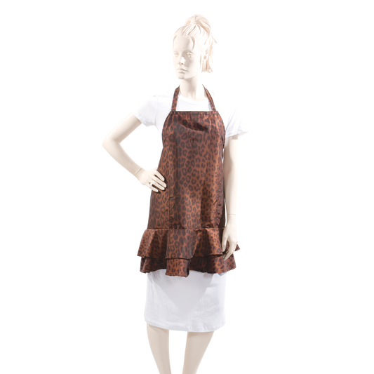 Ruffle Apron in Leopard Print Silkara Fabric - Leopard 