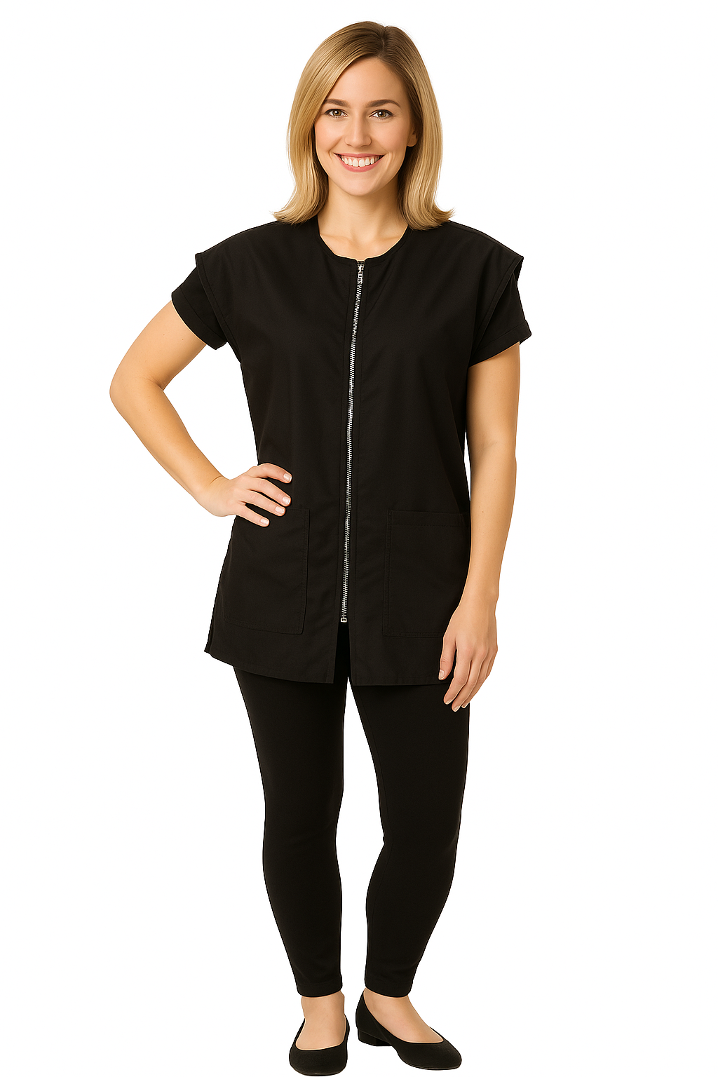 Sleeveless Vest with Rhinestone Zipper Silkara Iridescent Fabric in Black with Mesh Back