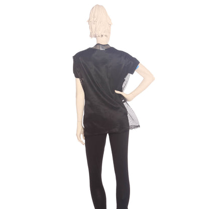 Sleeveless Vest with Rhinestone Zipper Silkara Iridescent Fabric in Black with Mesh Back