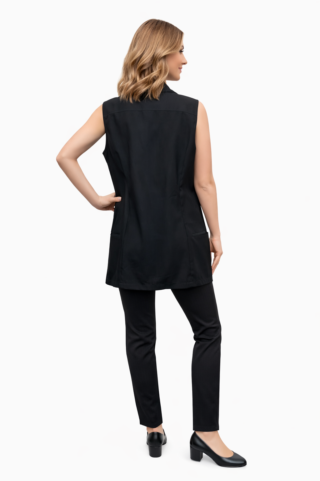 Moto Vest– Sleeveless Zip-Front Stylist Uniform (Black)
