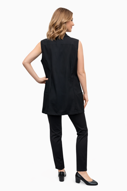 Moto Vest– Sleeveless Zip-Front Stylist Uniform (Black)
