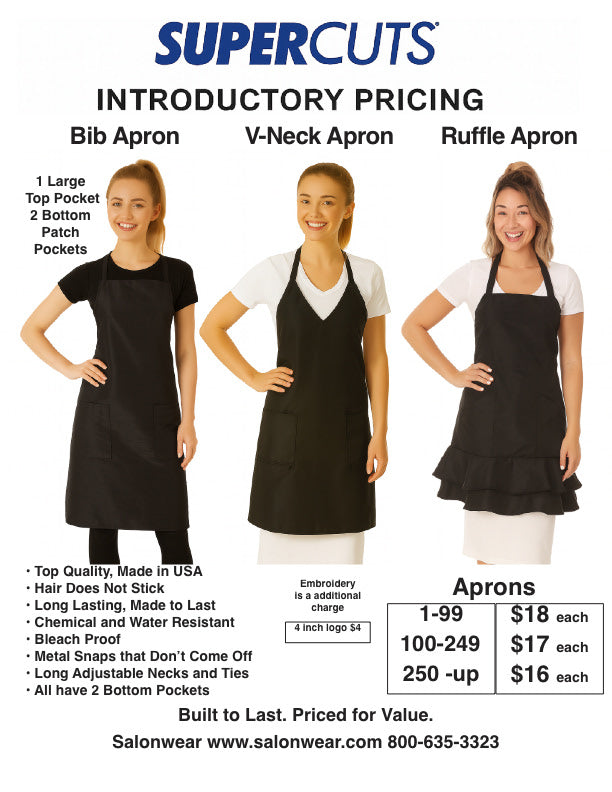 Supercuts Salon Bib Apron in Black Iridescent Silkarah Fabric no logo, 1-99 Aprons